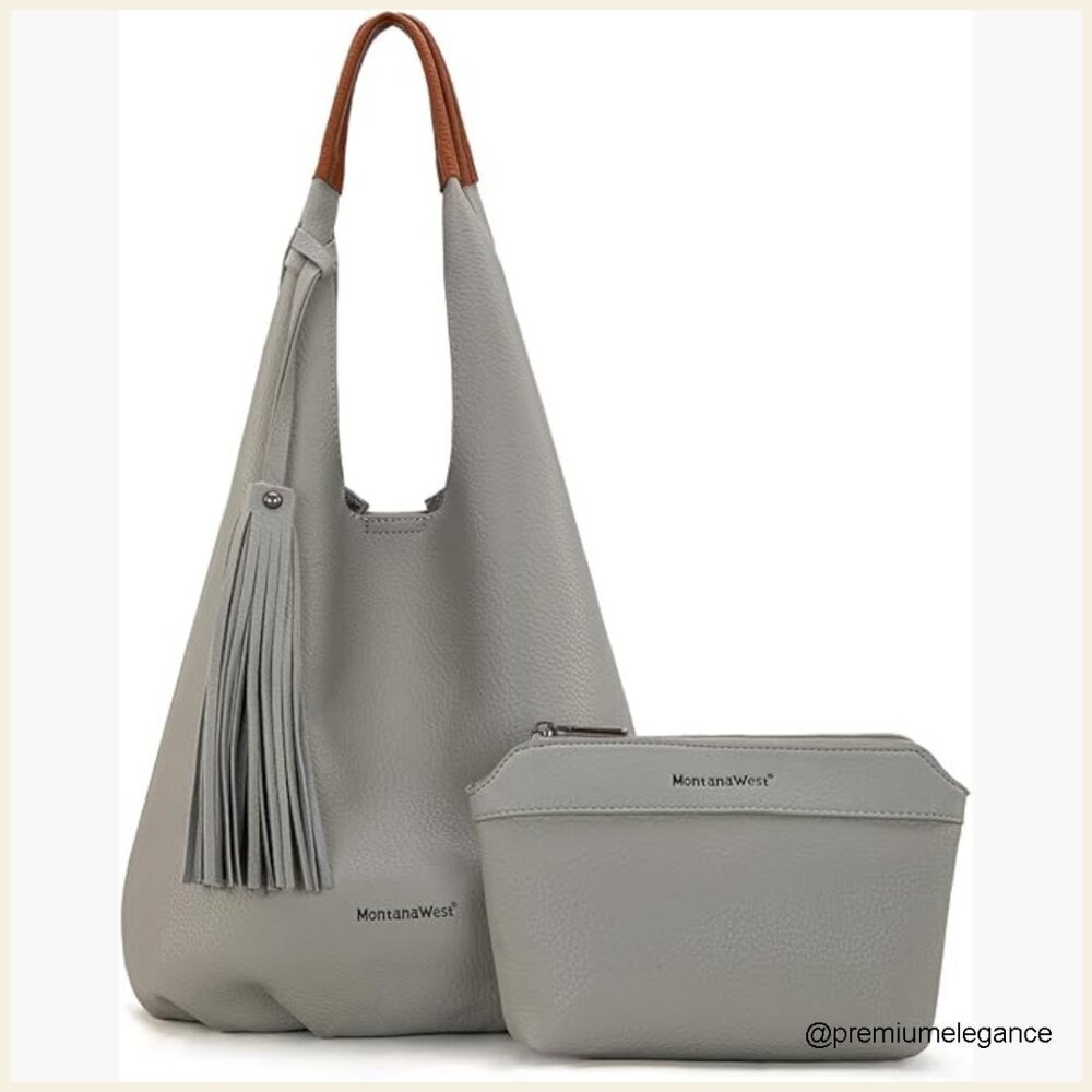 Slouchy Hobo Shoulder Bag with Cosmetic Case Vegan Leather Medium